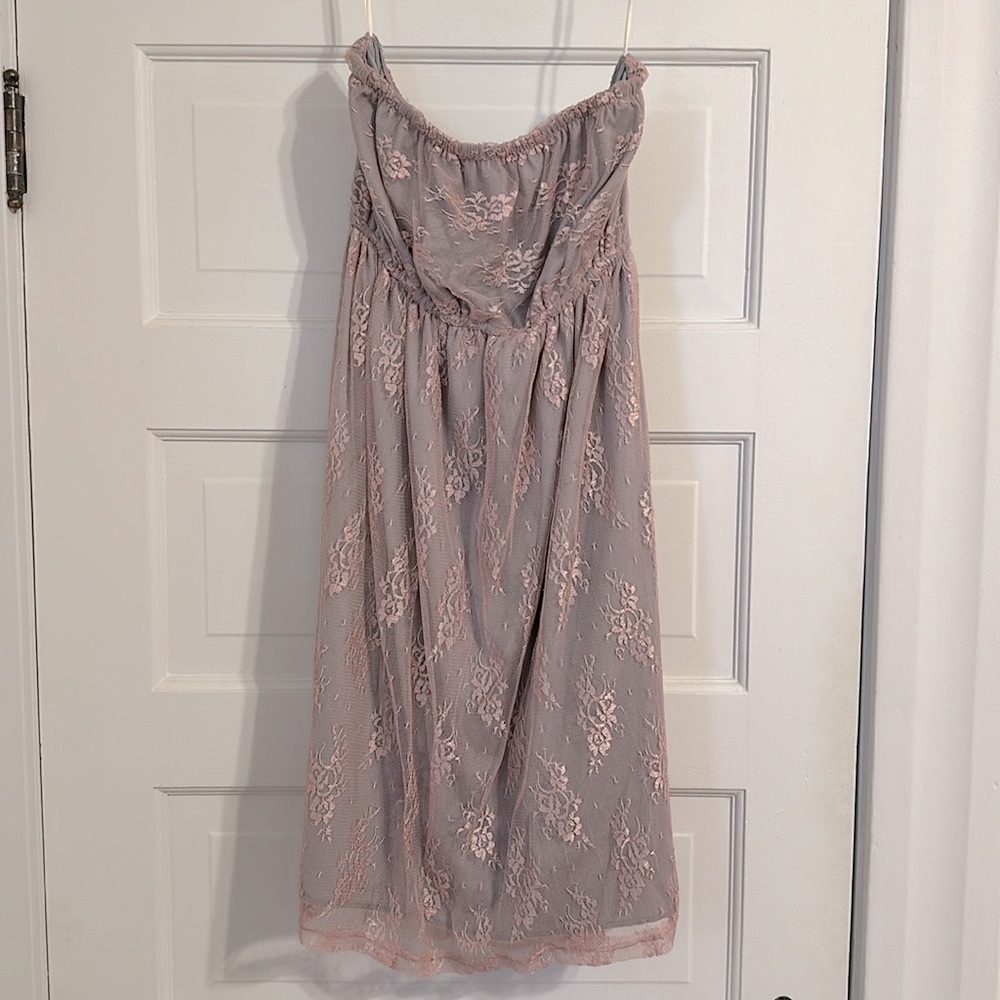 Gray and pink strapless dress